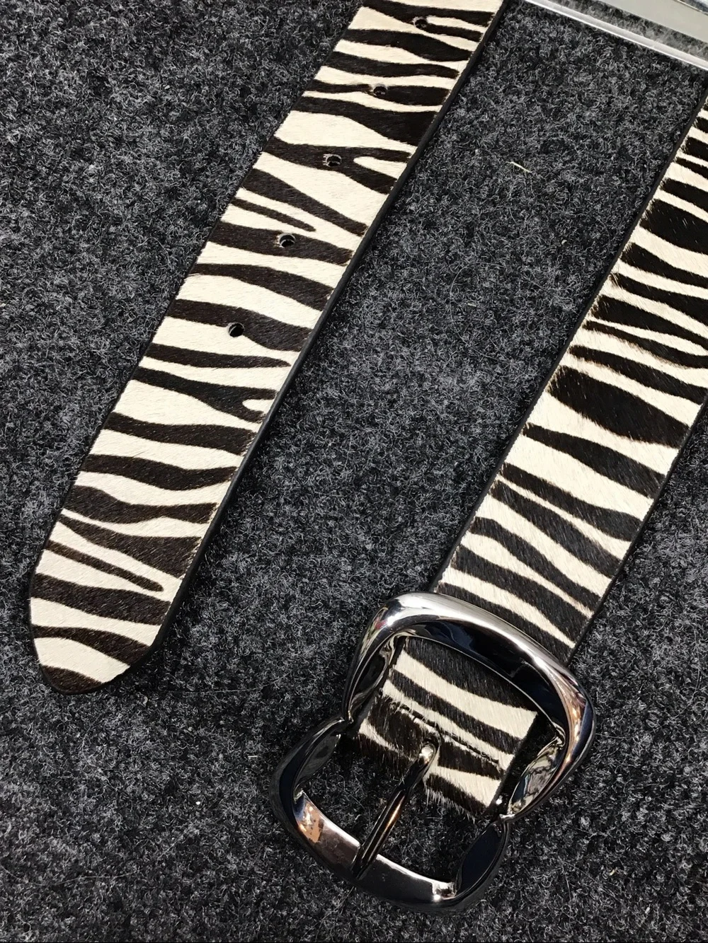 WHBM calf hair zebra print b/w leather belt silver buckle S